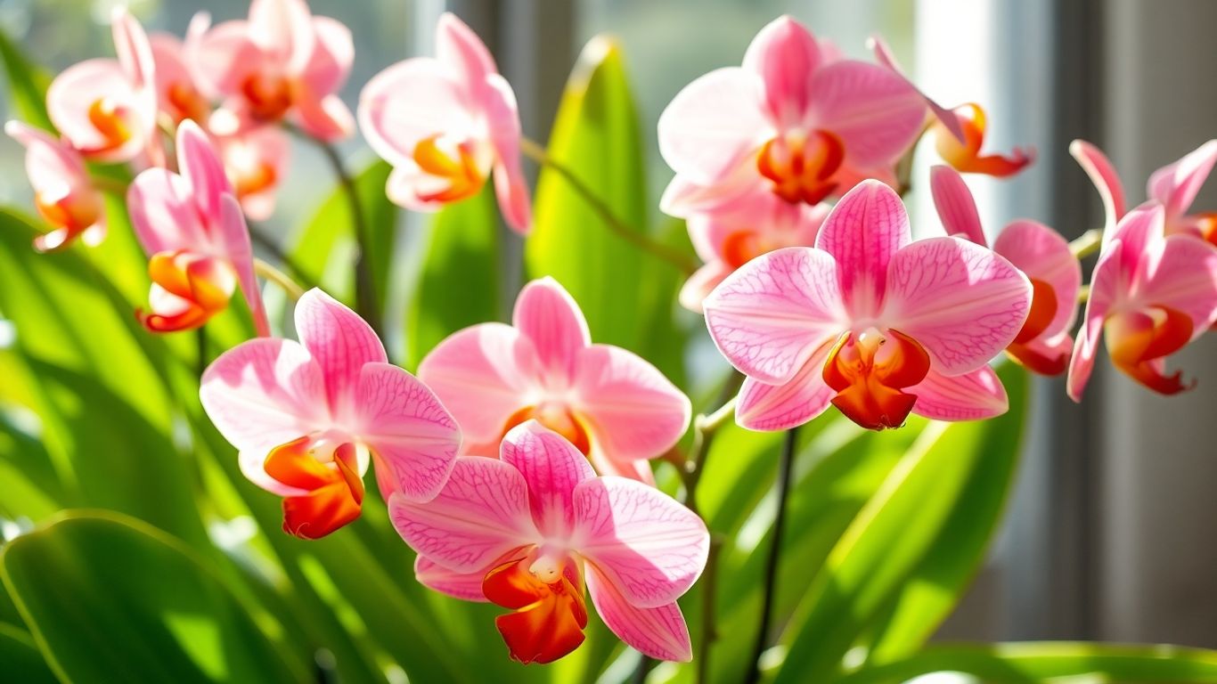 Orquídea com muitas flores coloridas e saudáveis.