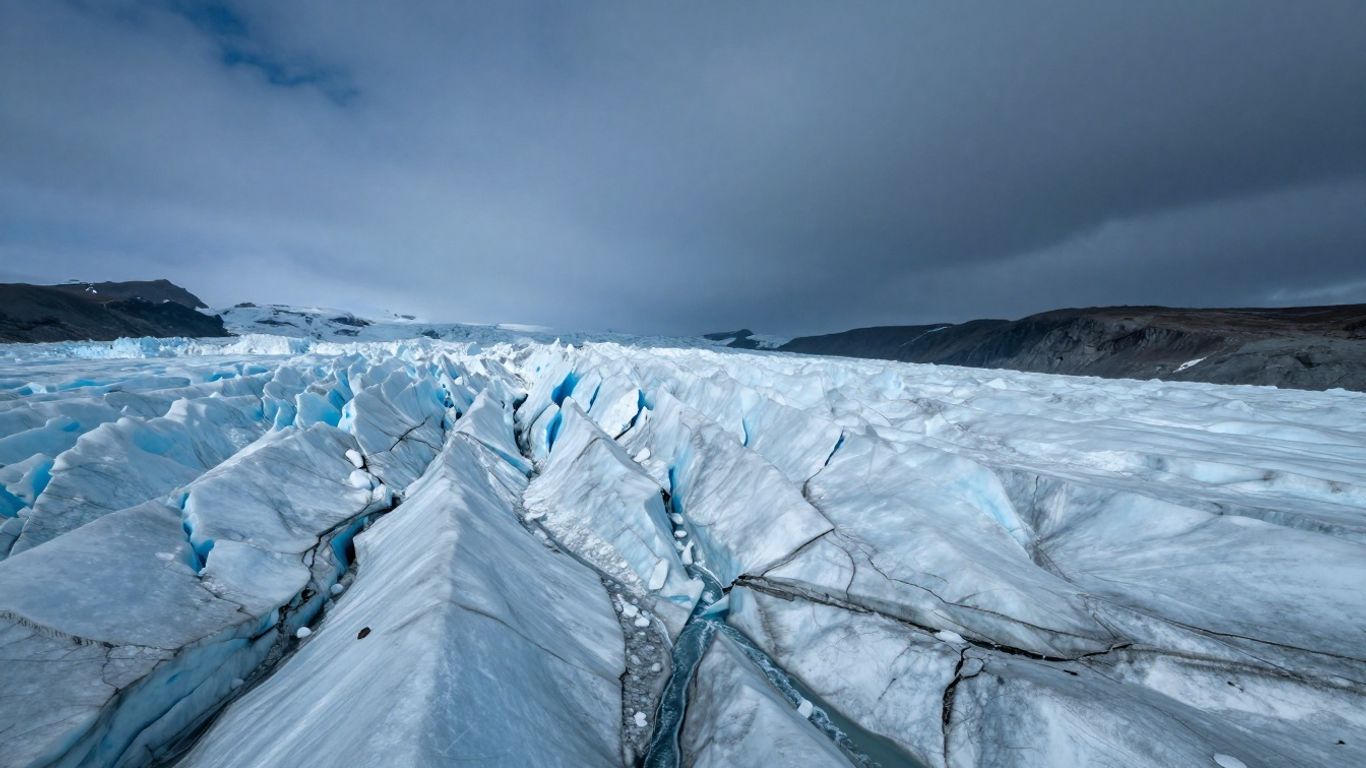 Gros plan sur un glacier menaçant, avec de l'eau de fonte.