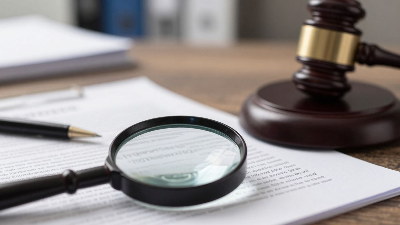 Gavel on legal documents with magnifying glass