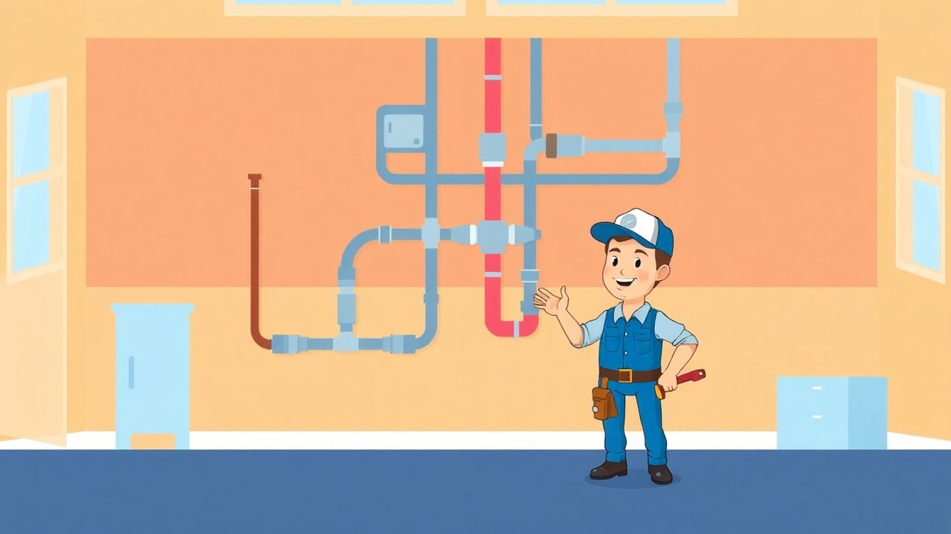 Plumber fixing complex pipes in a home.