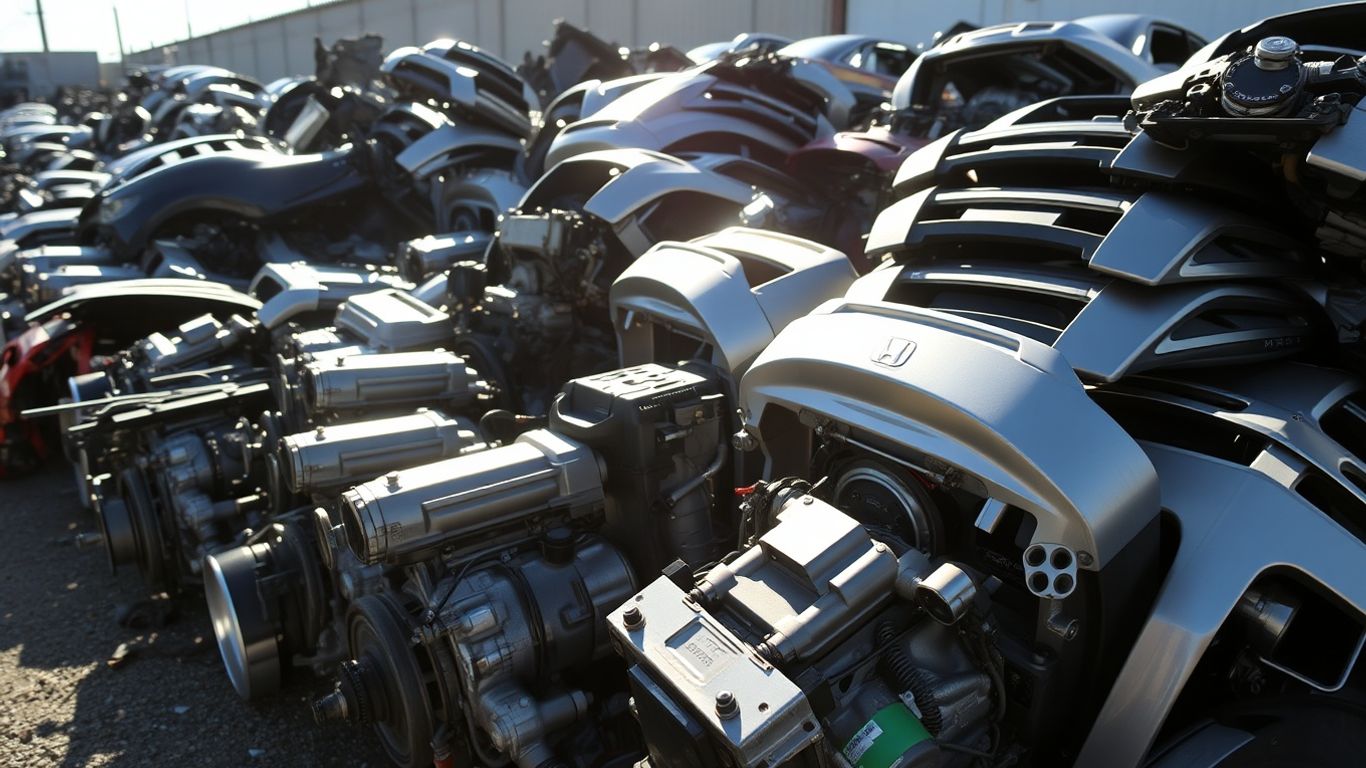Dismantled Honda HRV parts in a salvage yard.