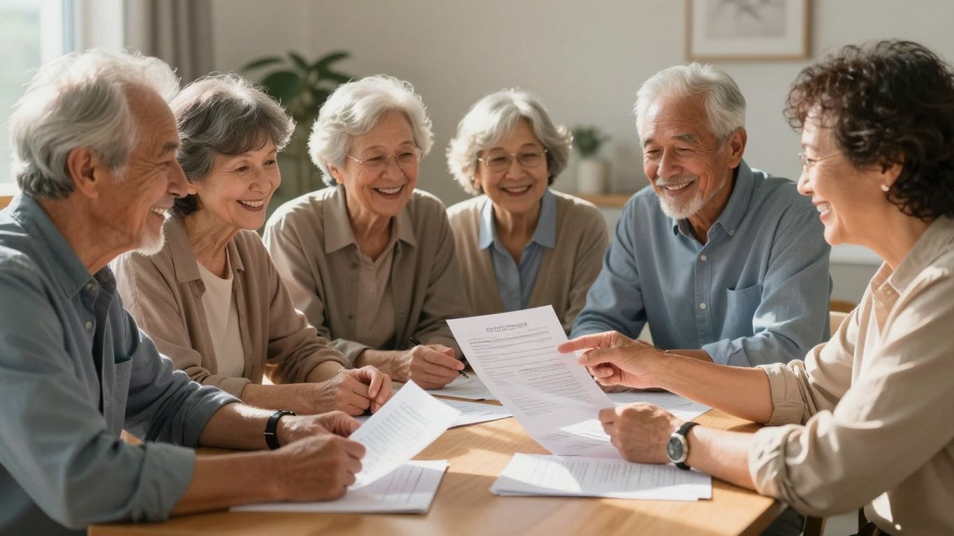 Seniors discussing Medicare Advantage plans.