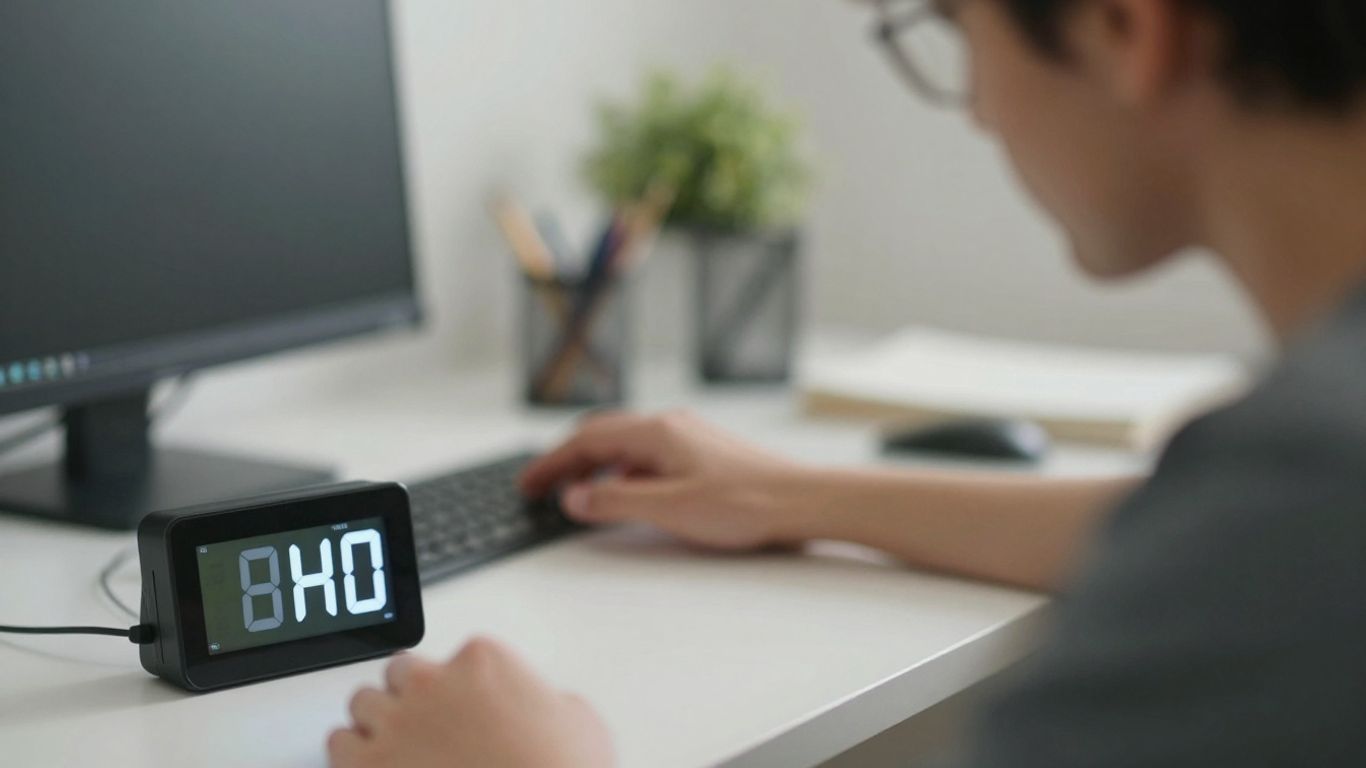 Person with ADHD using a focus timer at a desk.