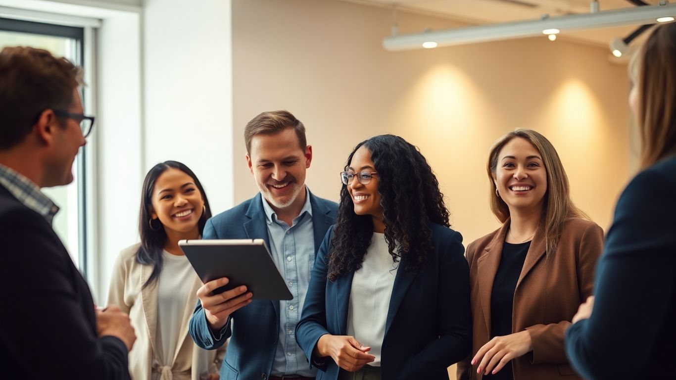 People interacting positively in a professional setting.