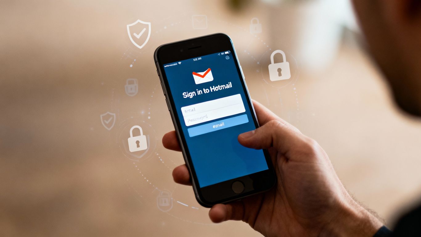 Tela de login do Hotmail com ícone de segurança.