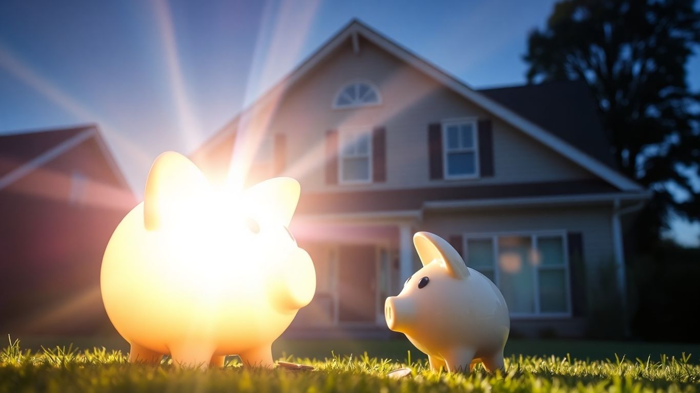 Casa con alcancía llena de monedas, seguro hogar.