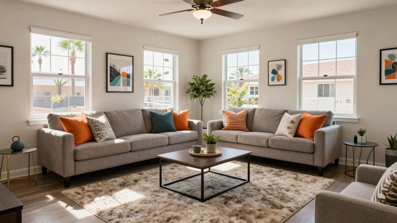 Modern living room in a Phoenix rental property.