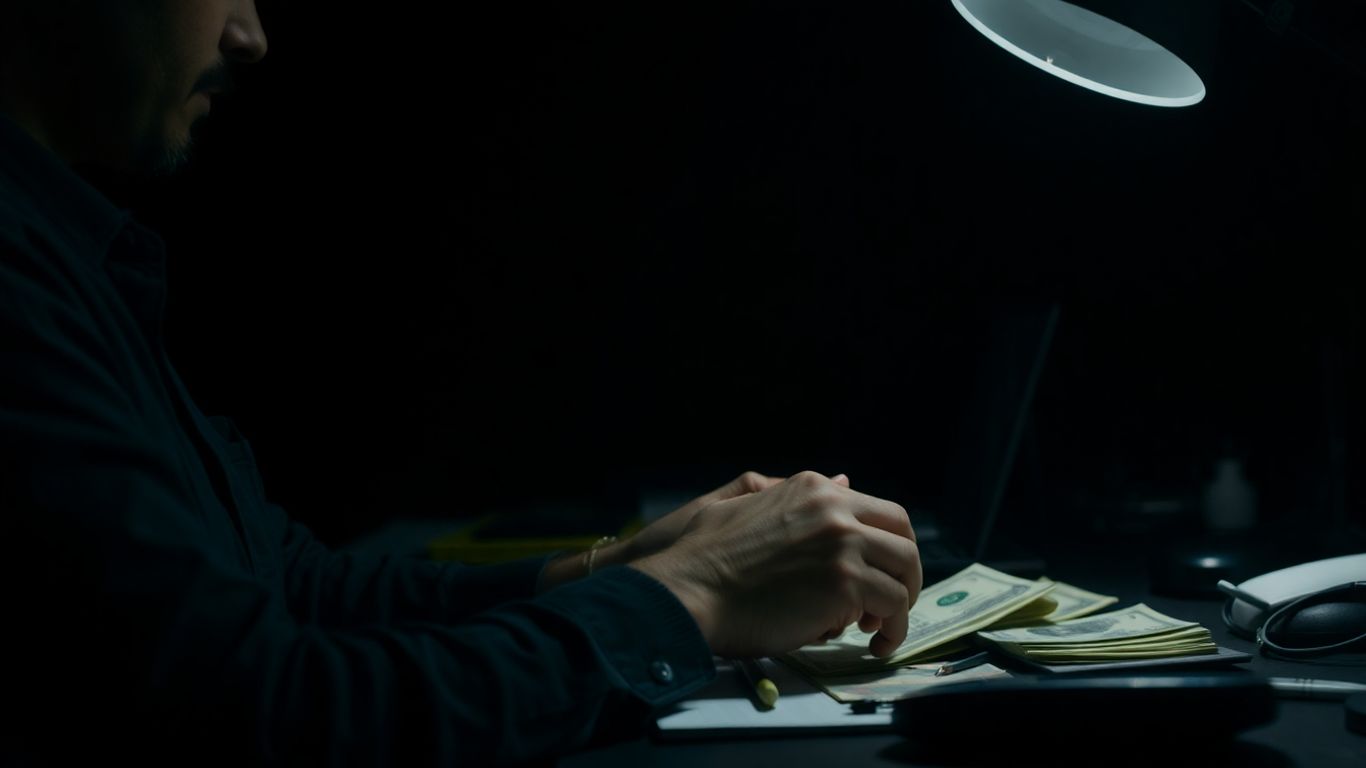 Person working at night with cash.