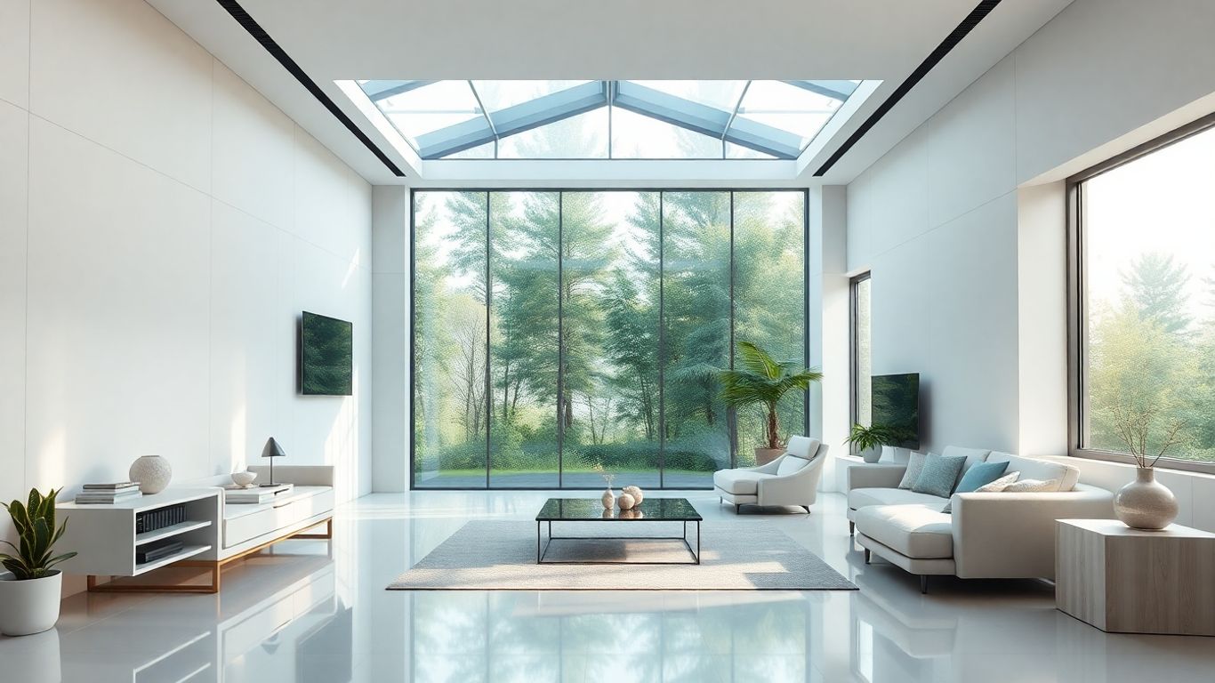 Interiorul unei case inteligente modulare și flexibile din viitor.