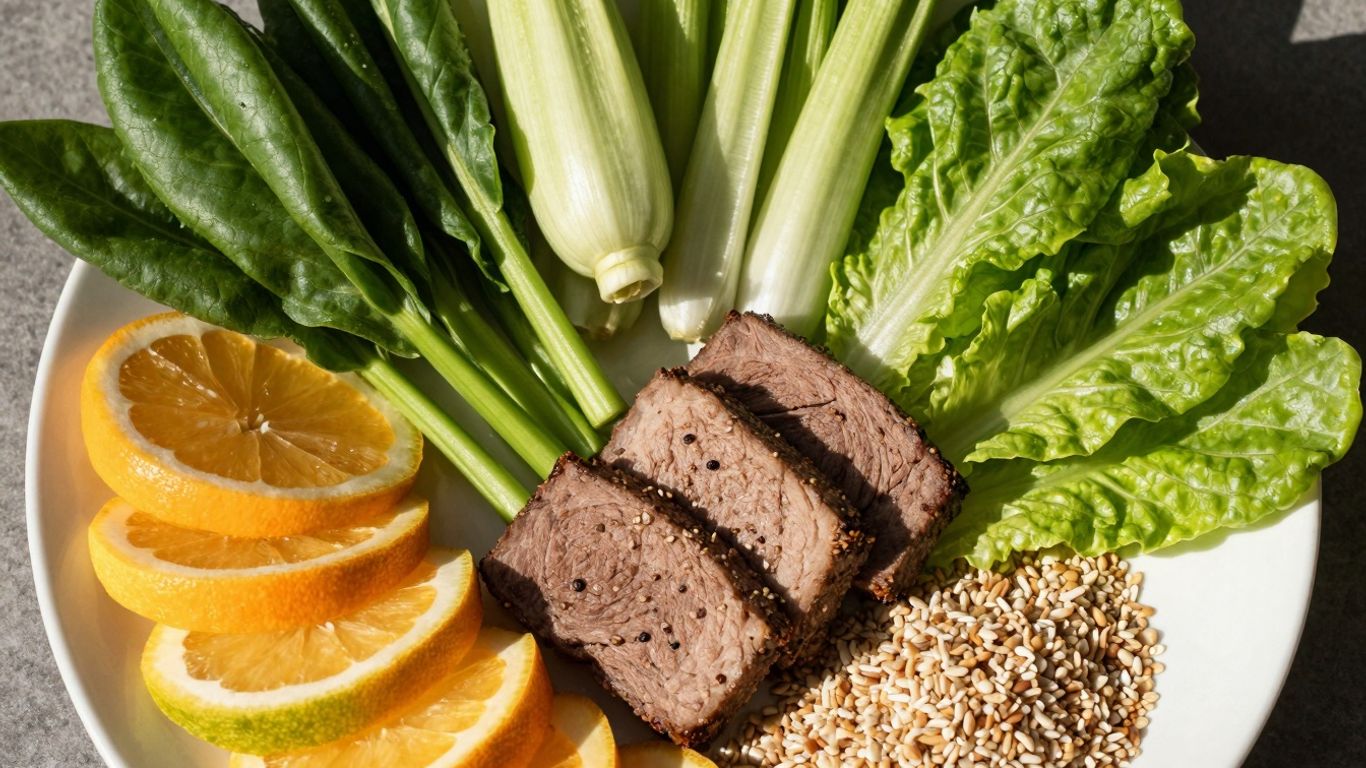 O masă echilibrată cu fructe, legume și proteine.