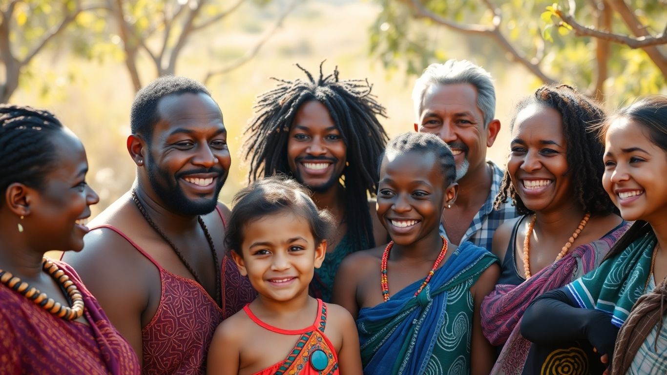 Indigenous Australians connecting outdoors in sunlight.