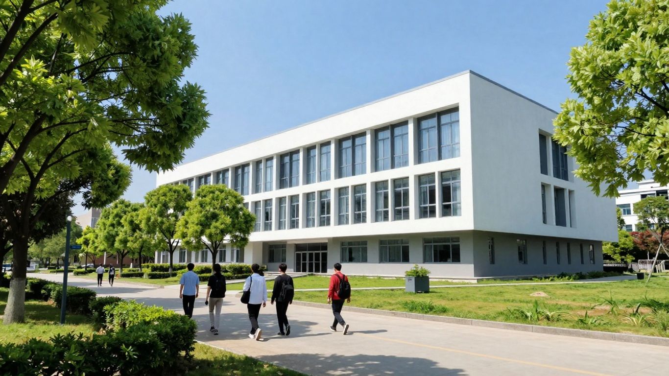 Wentworth Institute of Technology campus building with students.