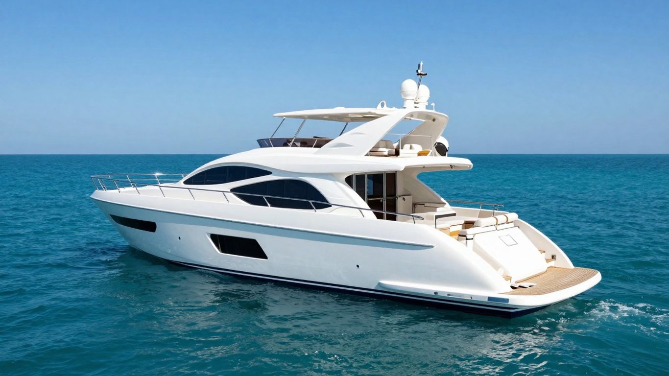 Luxurious 80-foot yacht sailing on a clear blue ocean.