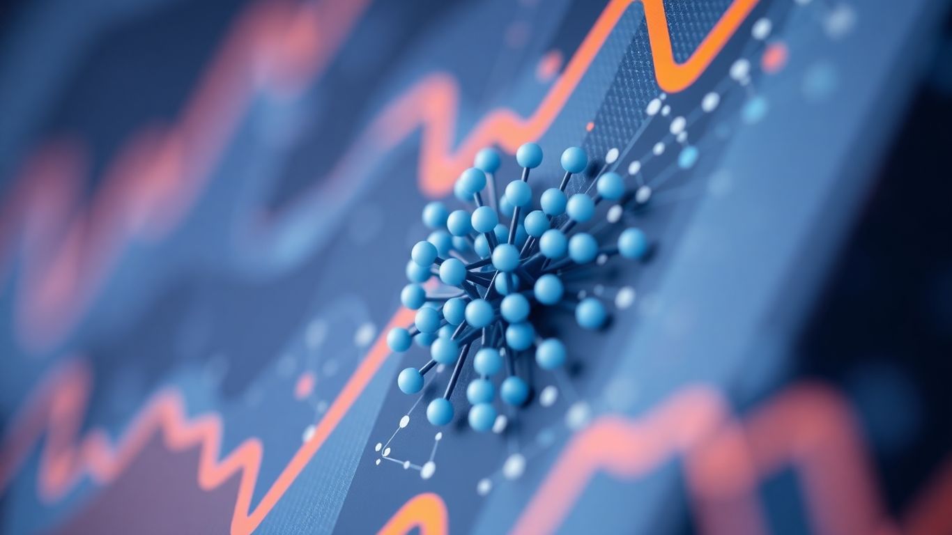 Abstract data points clustering around central nodes.
