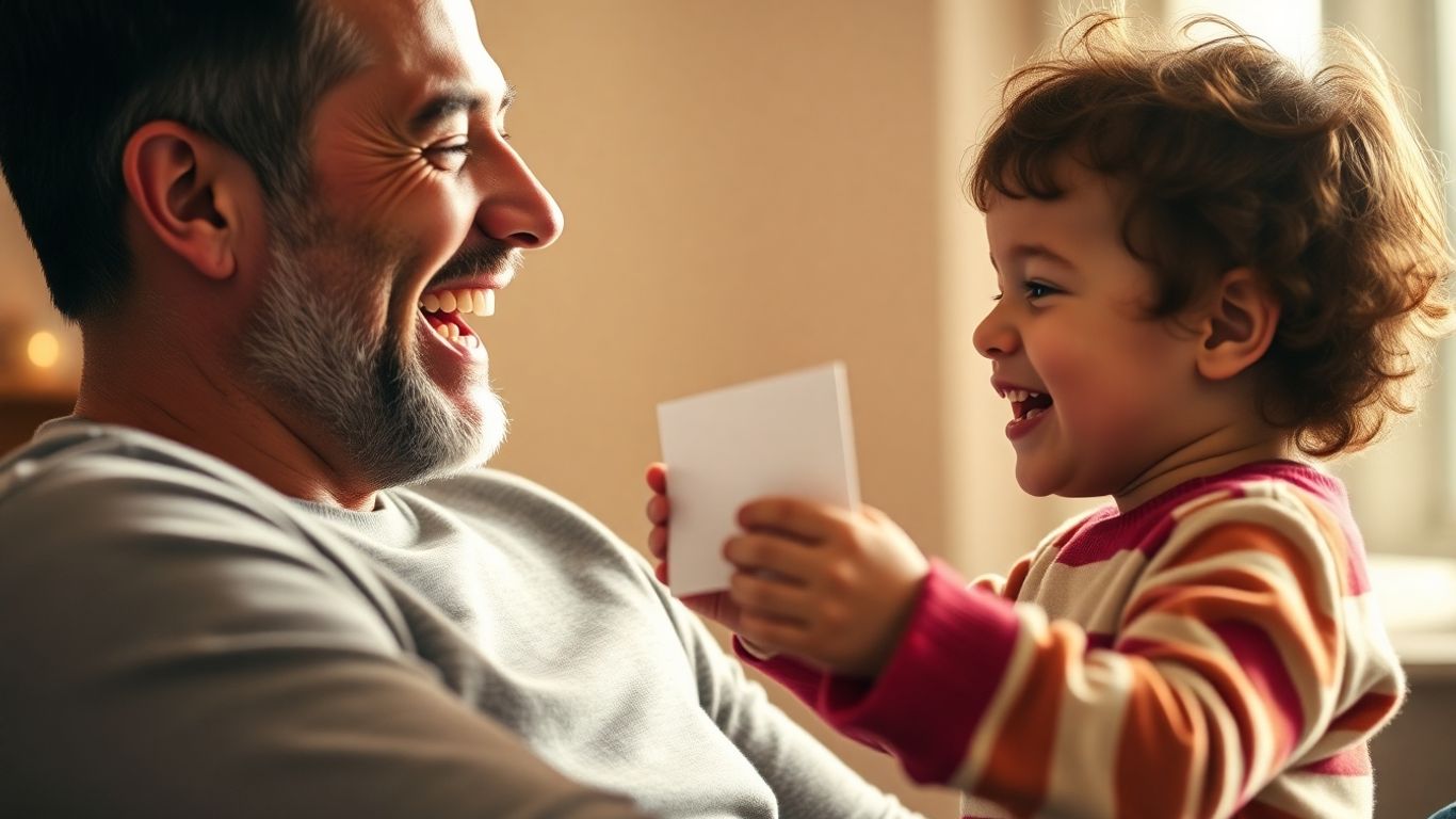 Father and child laughing together on Father's Day.