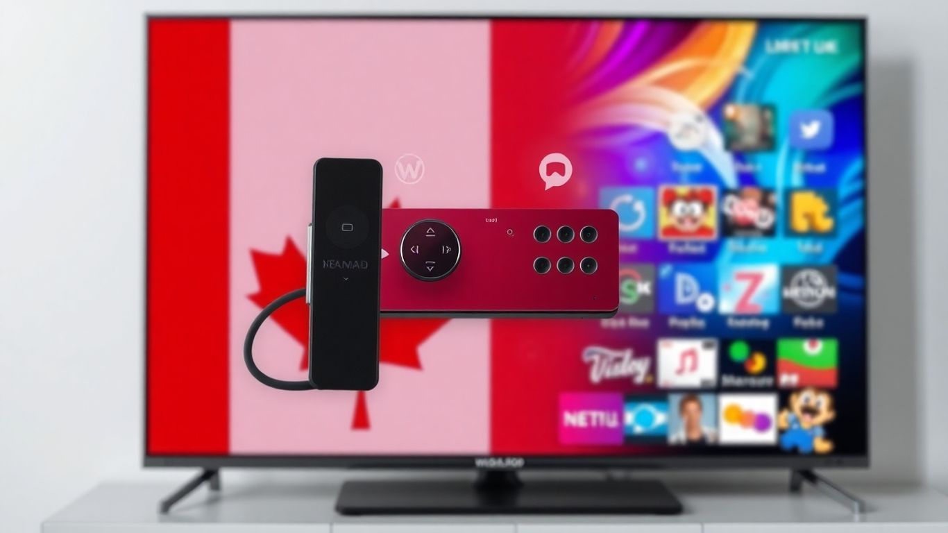 Canadian flag with streaming icons on TV