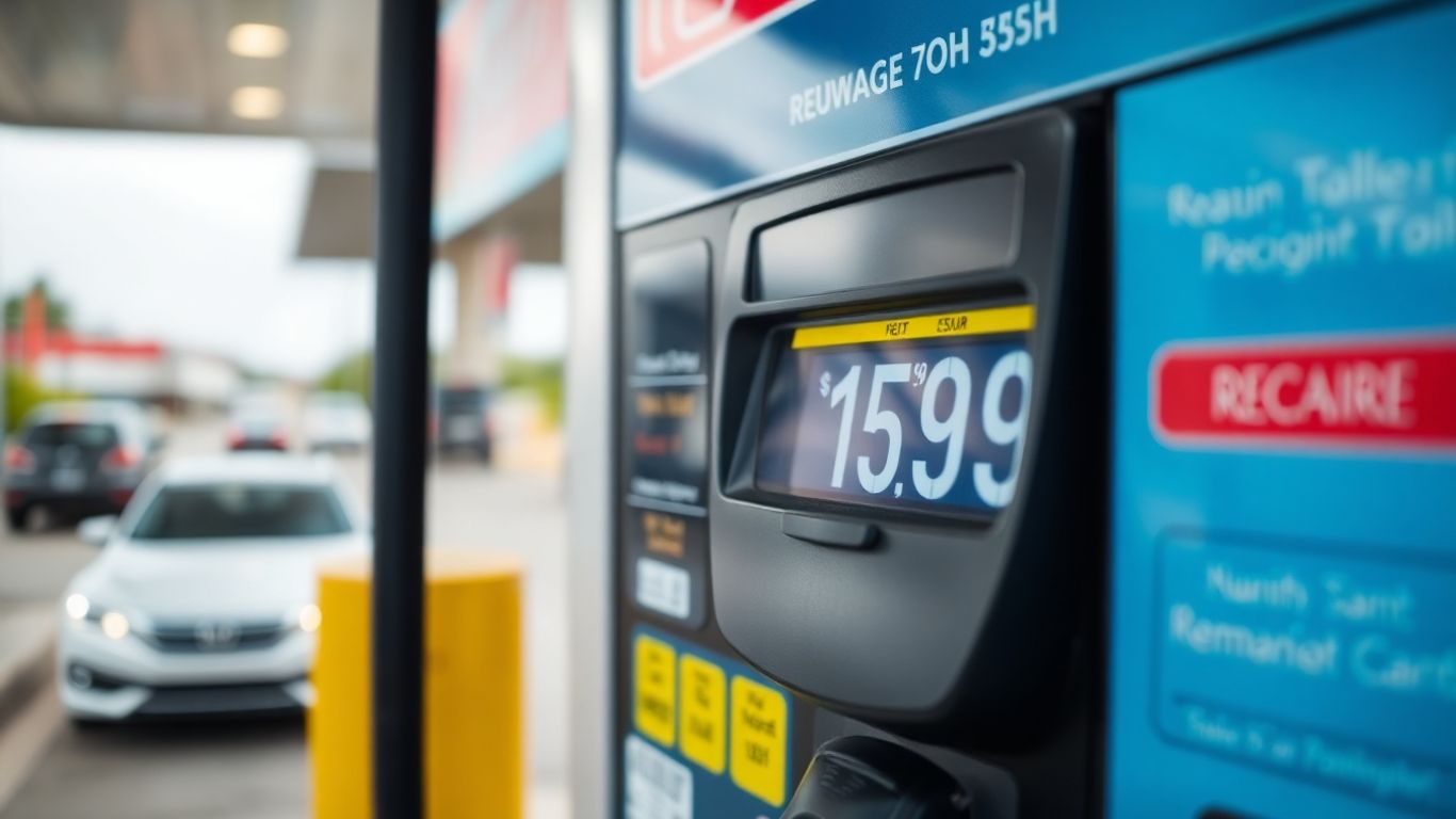 Pompe à essence avec prix réduits pour les vacances.