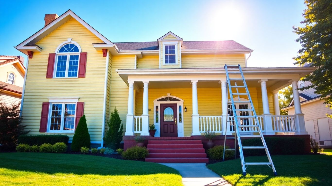 Professionally painted house exterior with vibrant colors and curb appeal.