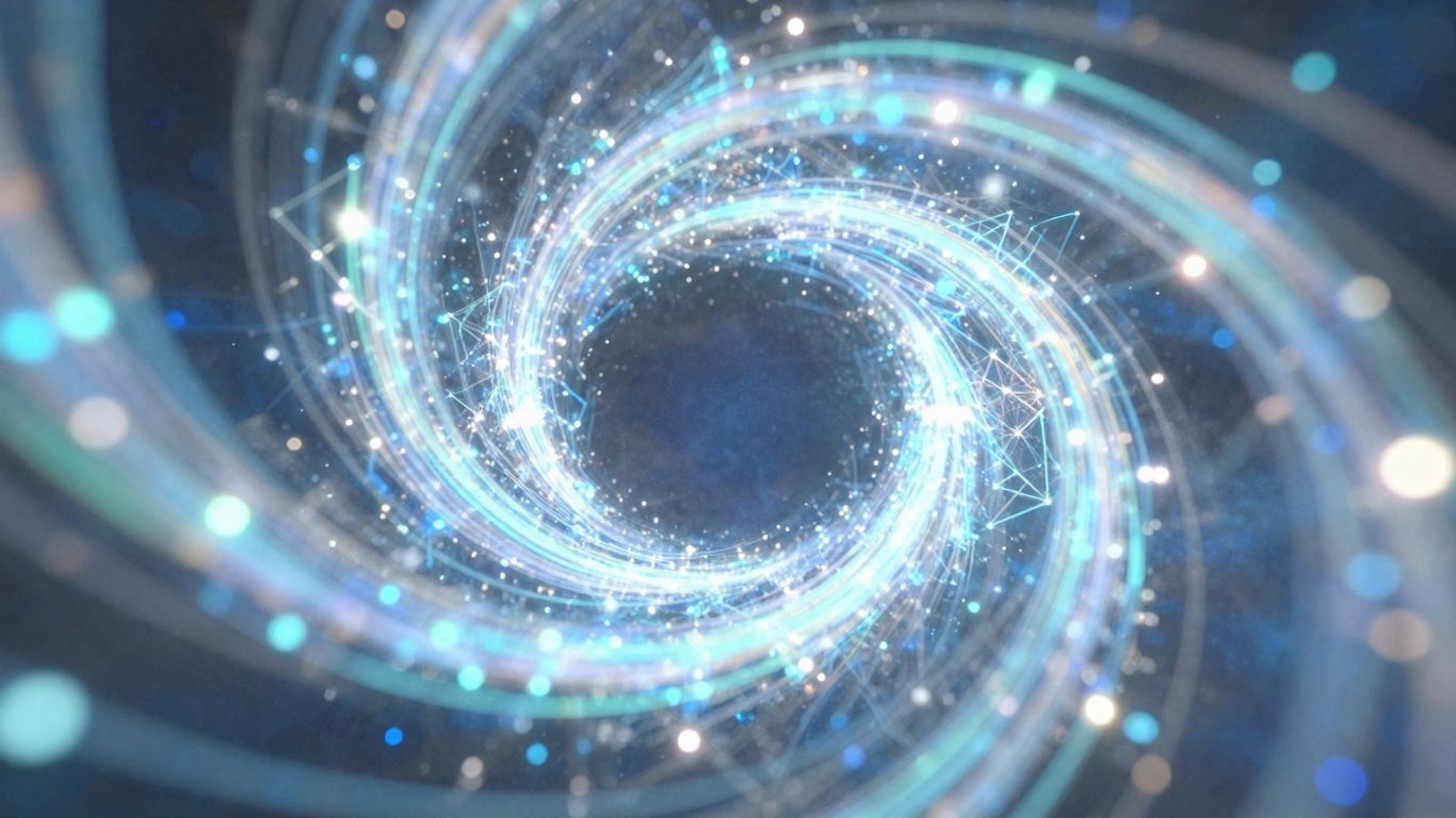 Abstract quantum computing visualization with swirling lights.