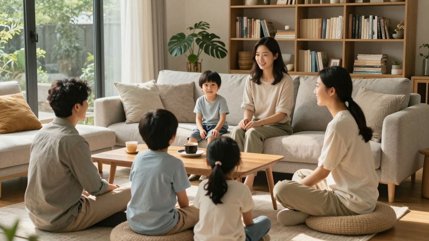 Familia feliz en casa protegida y a medida.