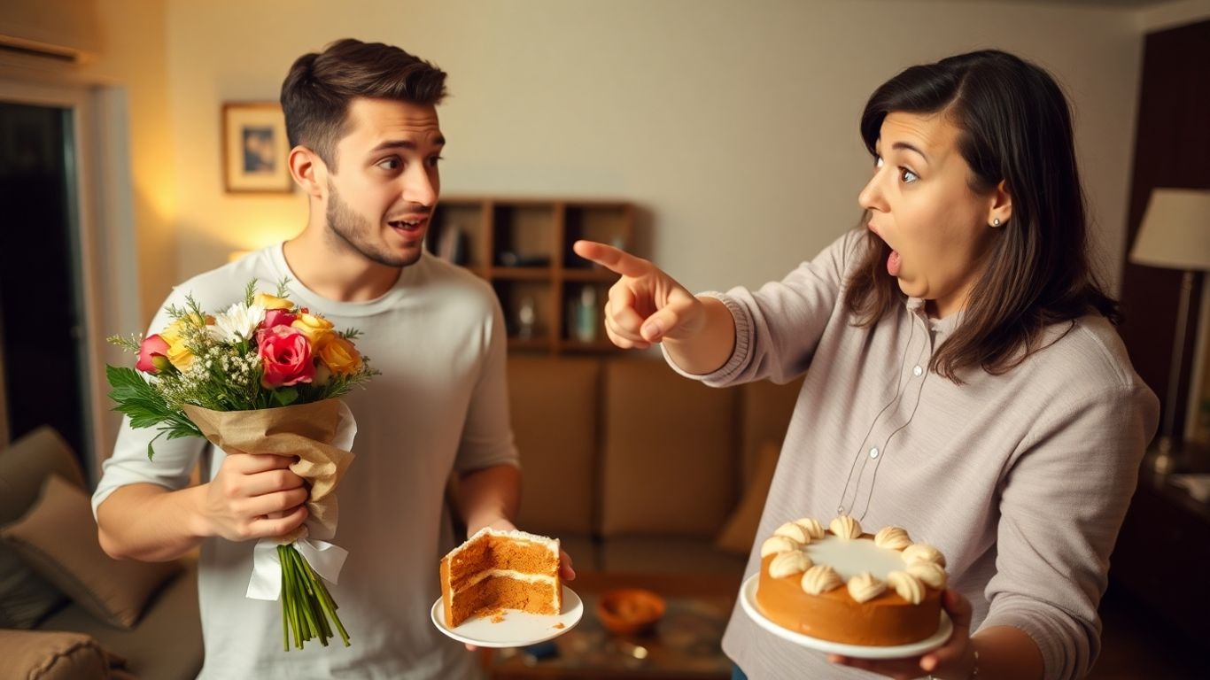 Best friends celebrating a belated birthday with humor.