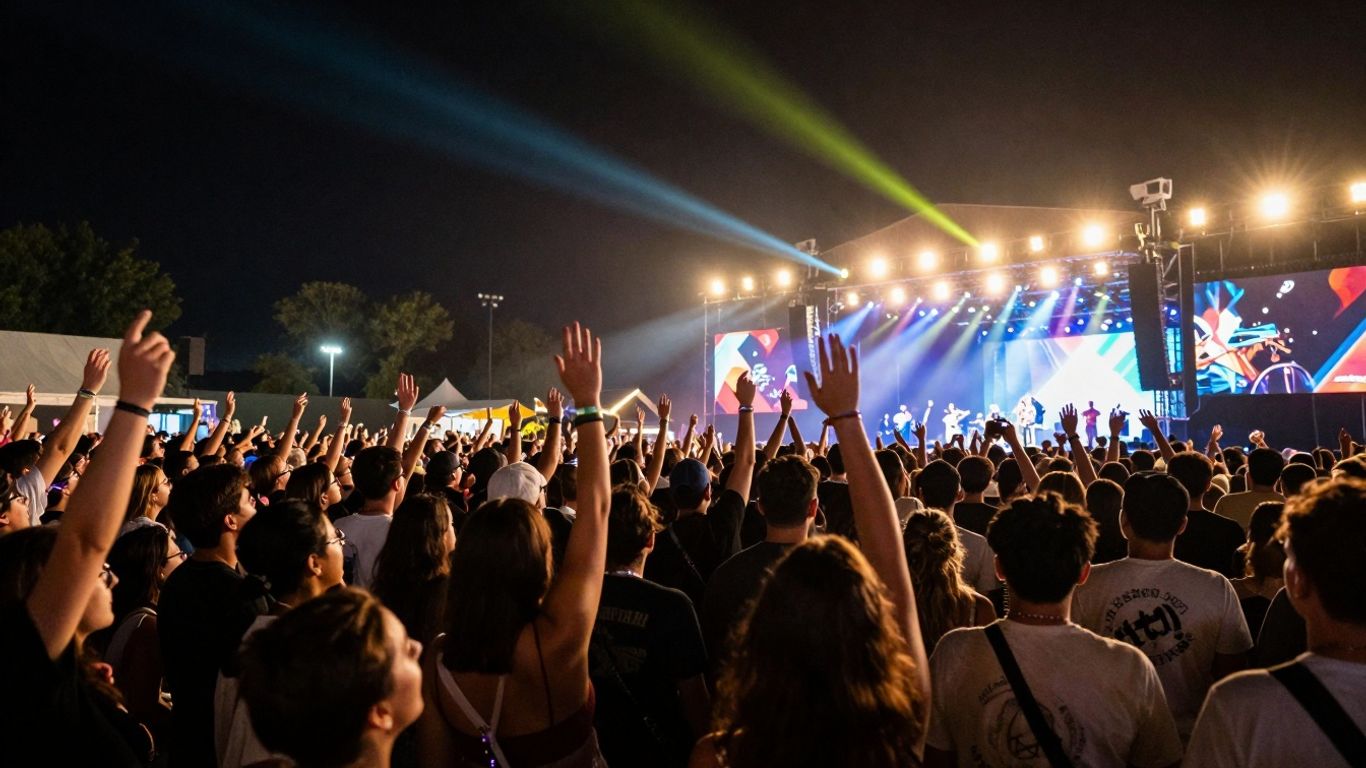 Mensen genieten van een live muziekoptreden op een festival.