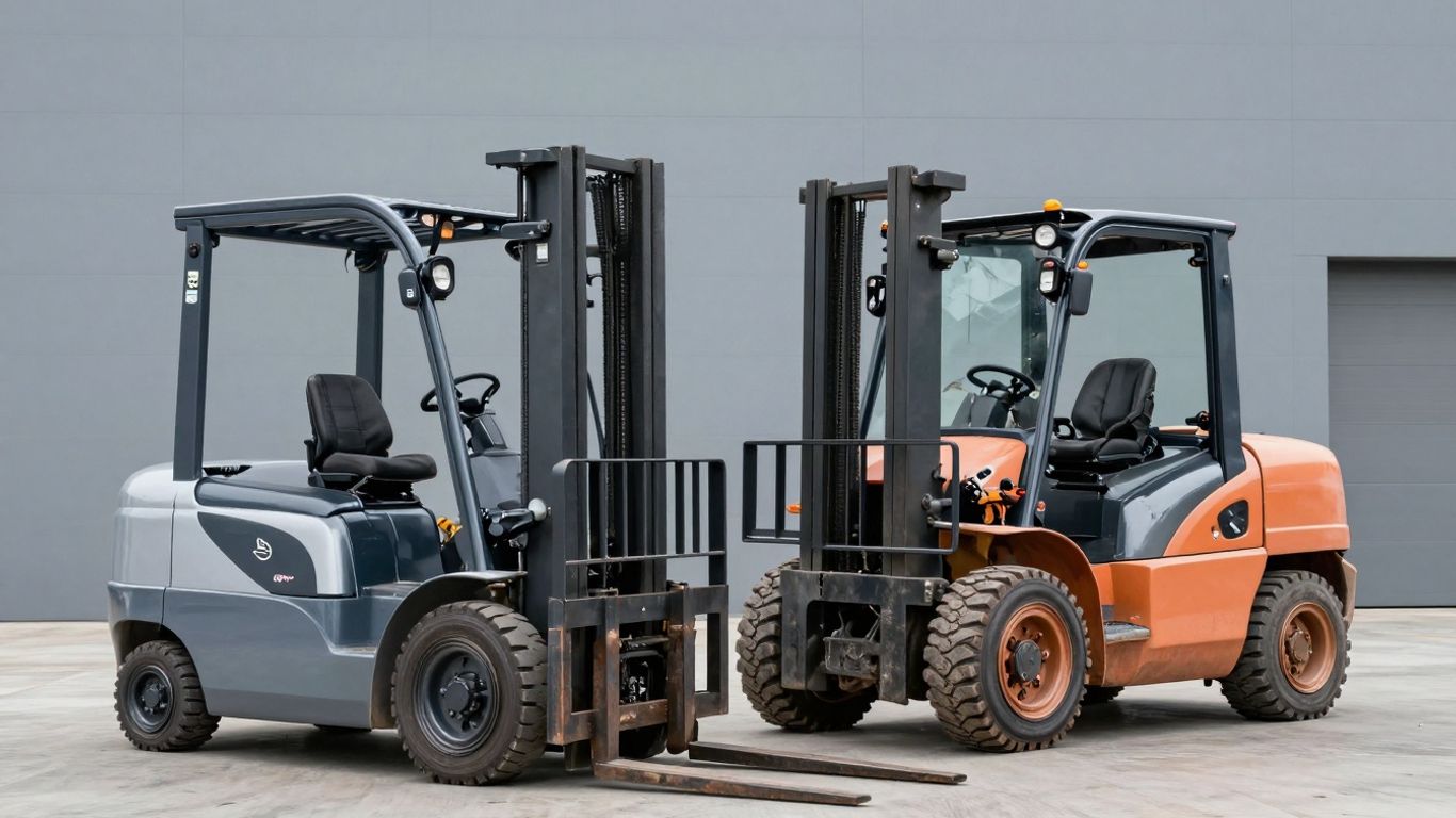 รถโฟล์คลิฟท์ไฟฟ้าและดีเซลในคลังสินค้า