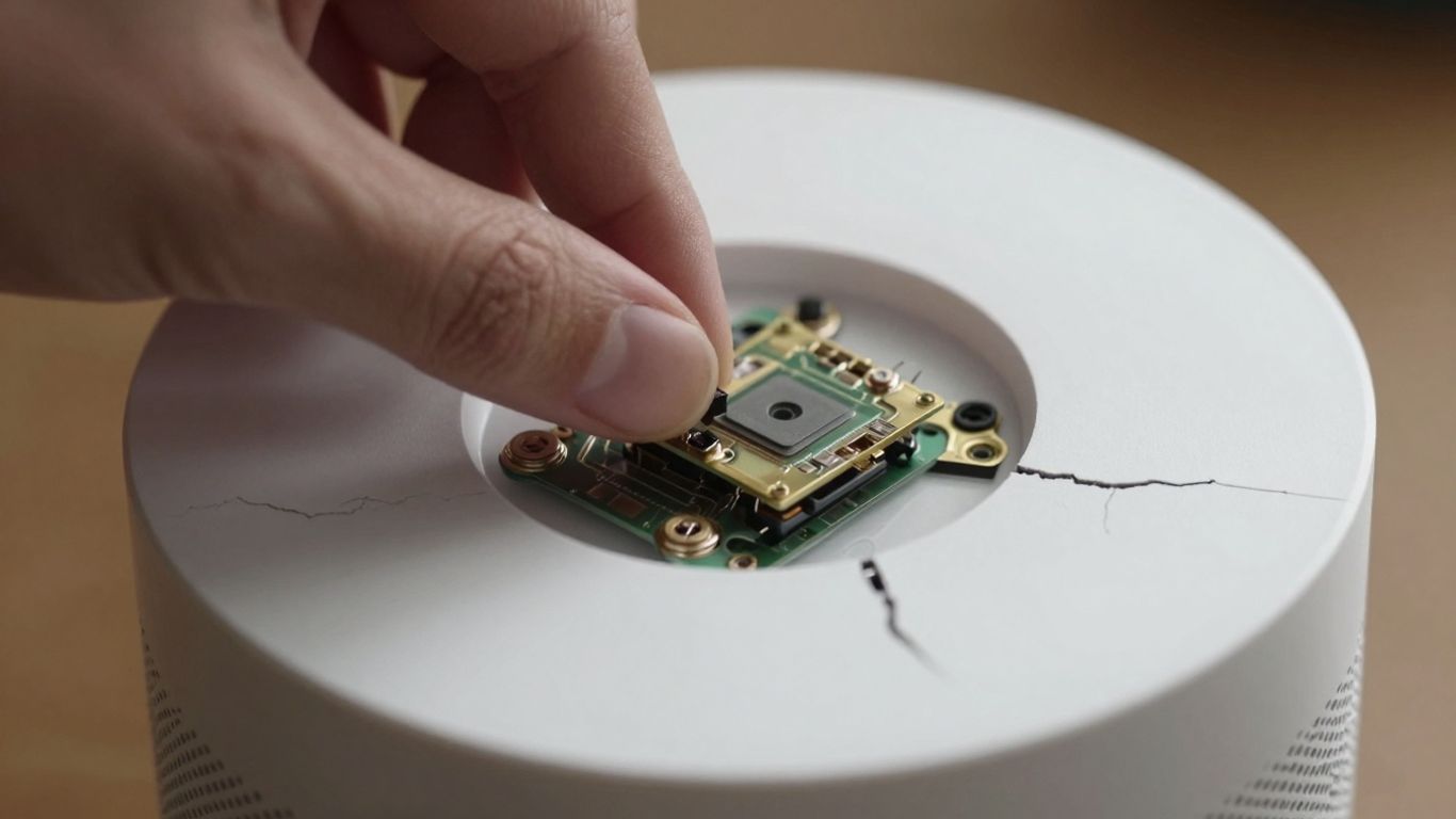 Damaged smart device with a hand tampering inside.