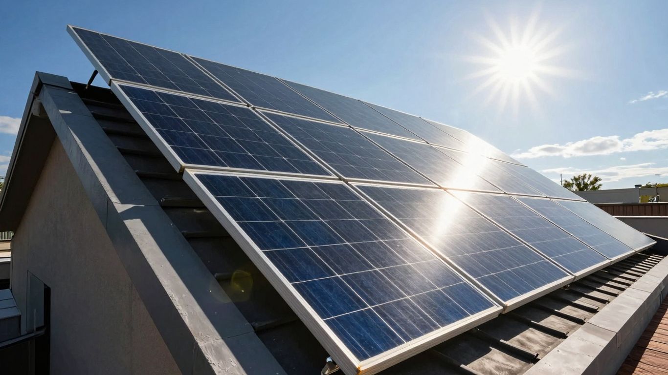 Solar Panels On A Sunny Rooftop In Illinois.