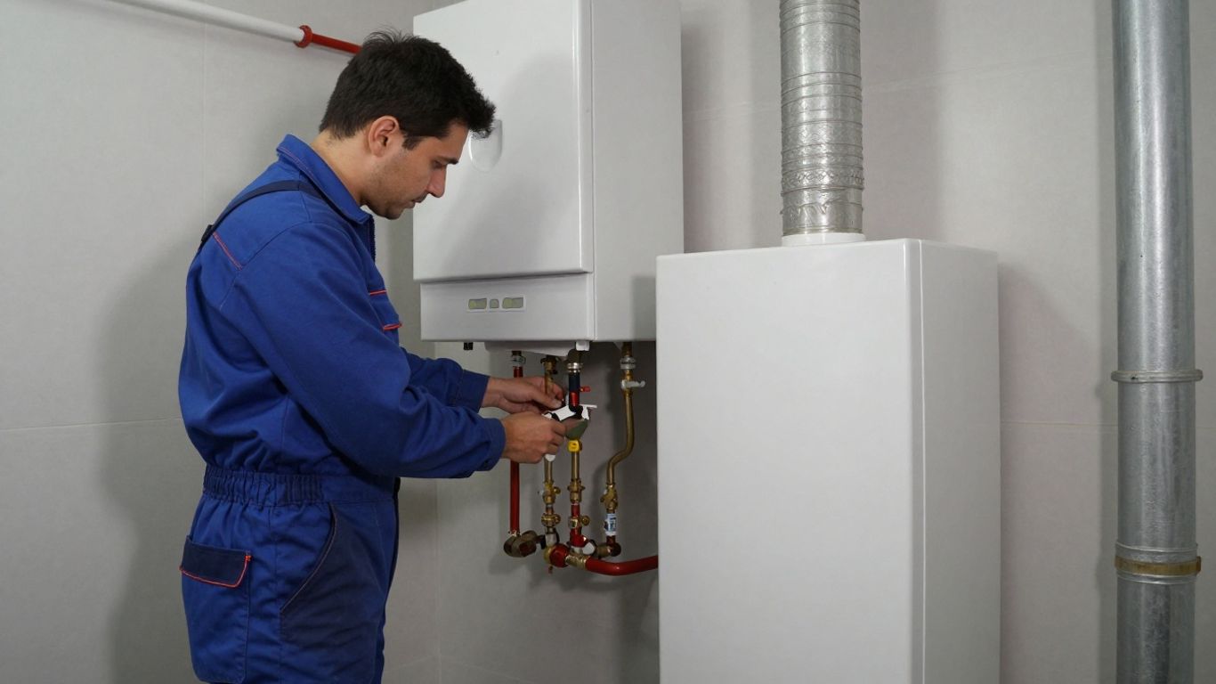 Installation d'une chaudière à gaz par un professionnel.