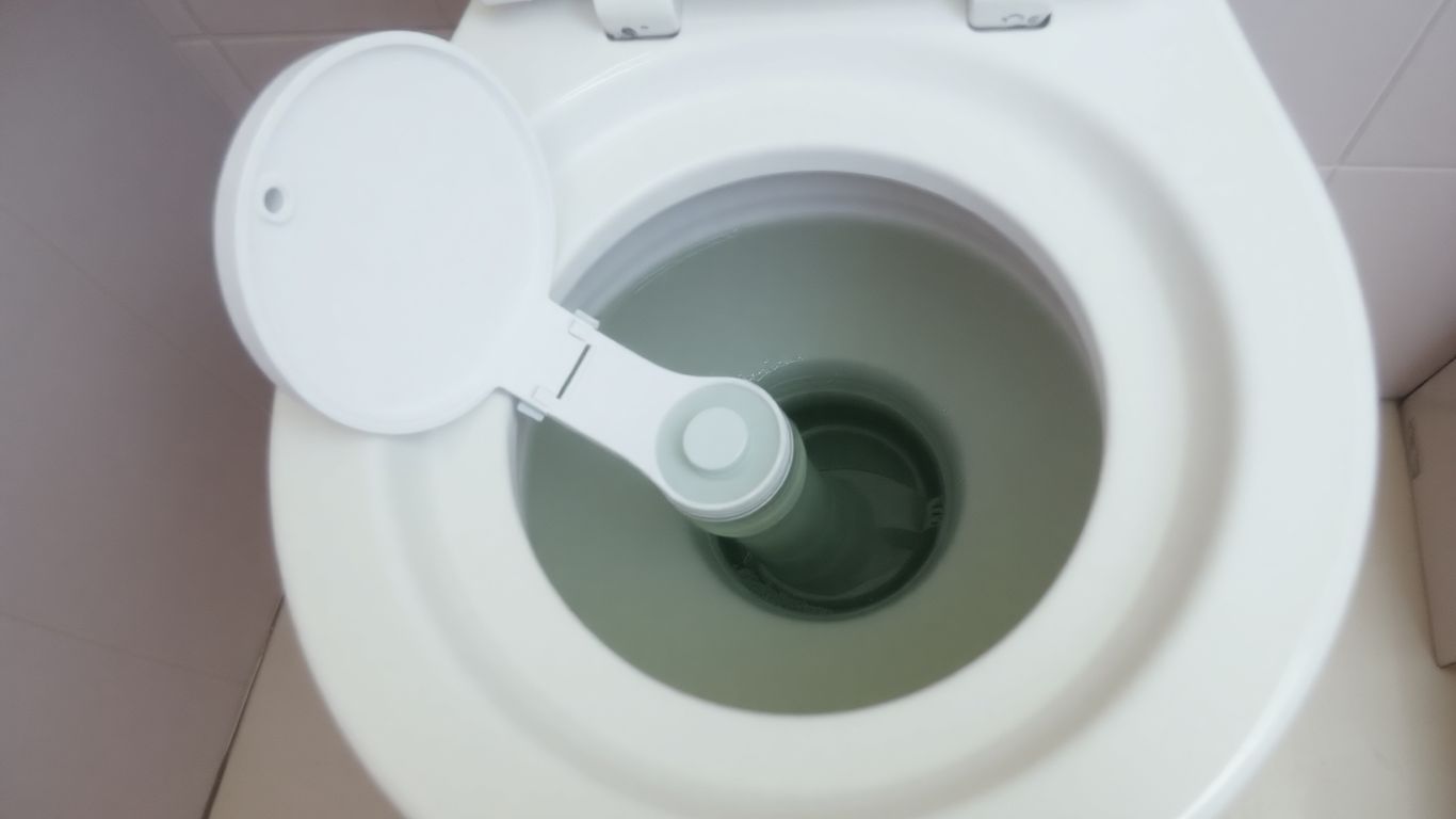 Toilet tank interior with running water and flapper.
