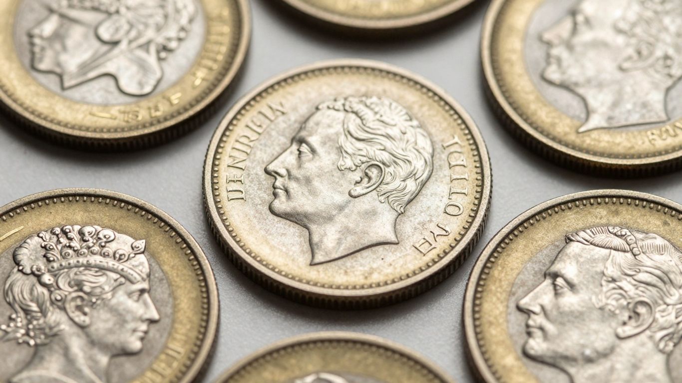 Close-up of various coin edges with distinct textures.