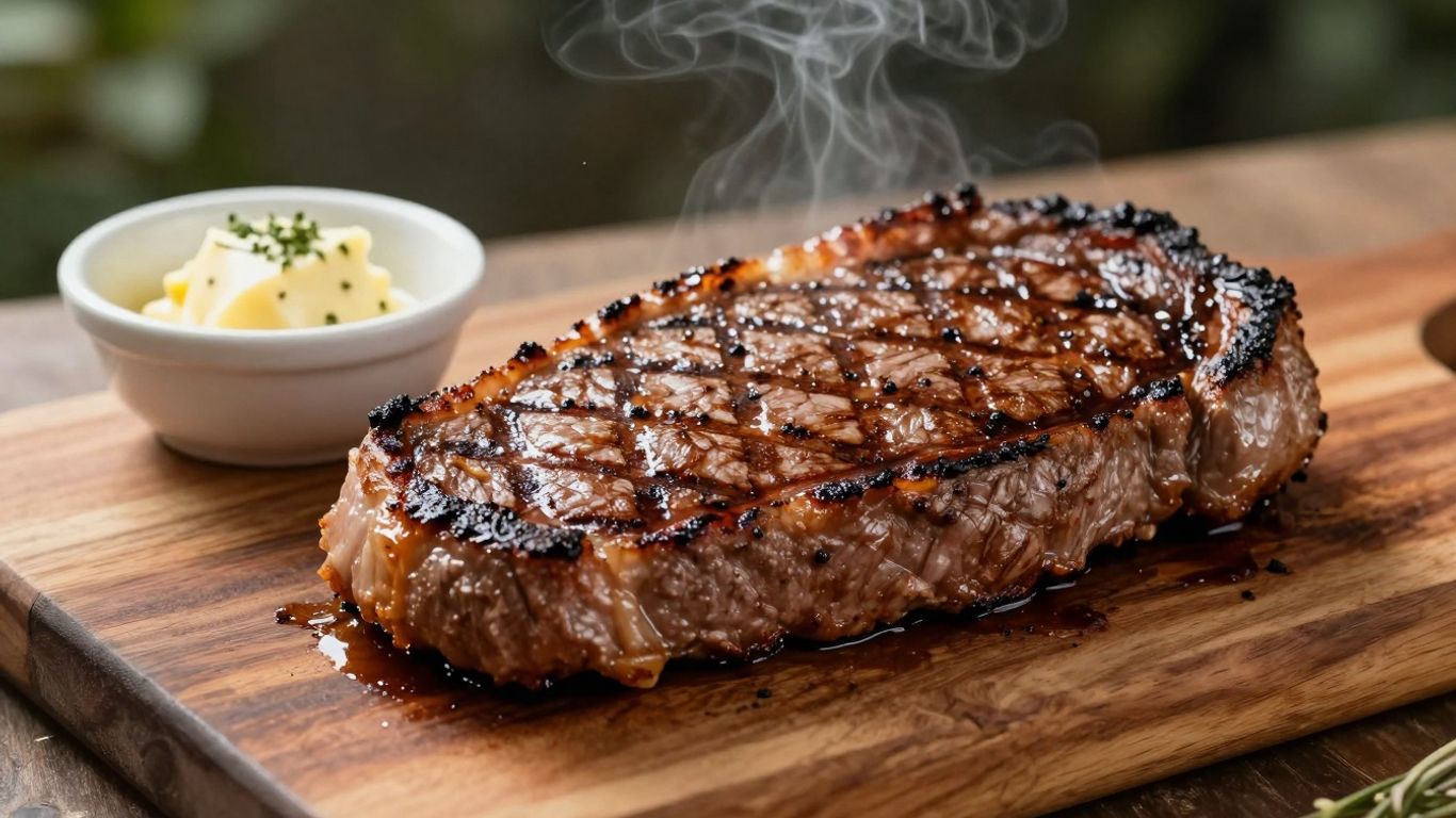 Perfectly grilled steak with herb butter on a BBQ