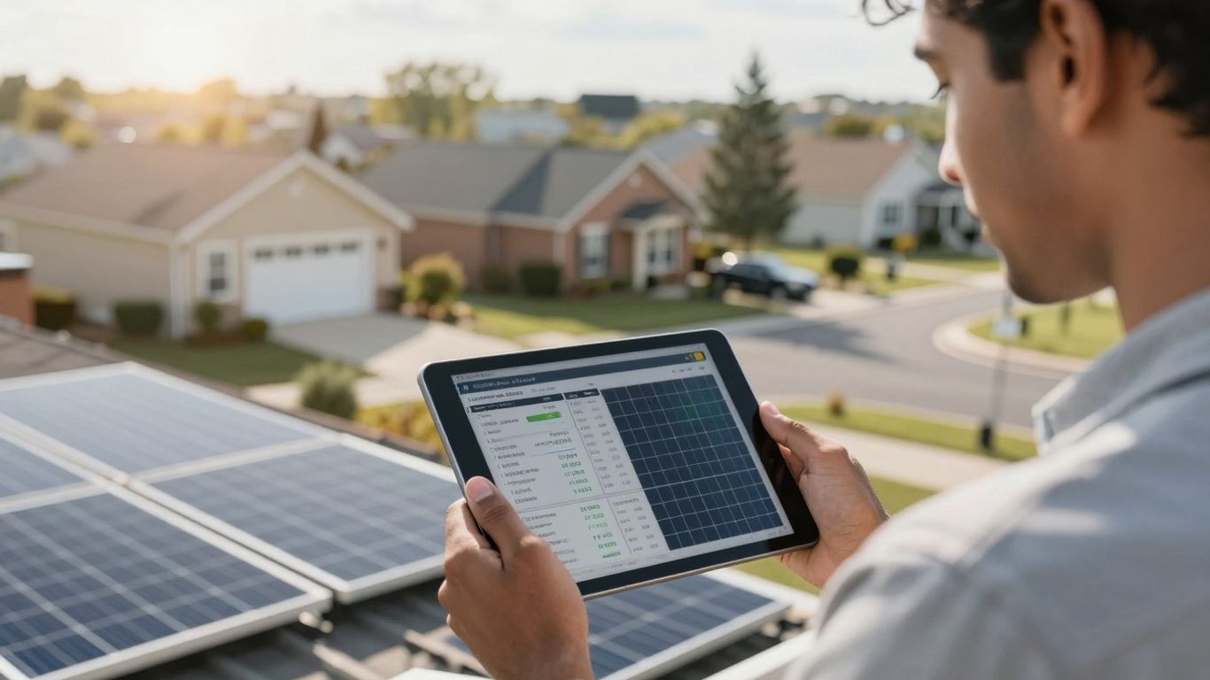 Homeowner Reviewing Solar Financing Options On A Tablet.