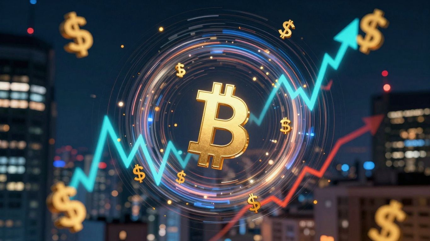 Crypto market volatility with digital currency symbols.
