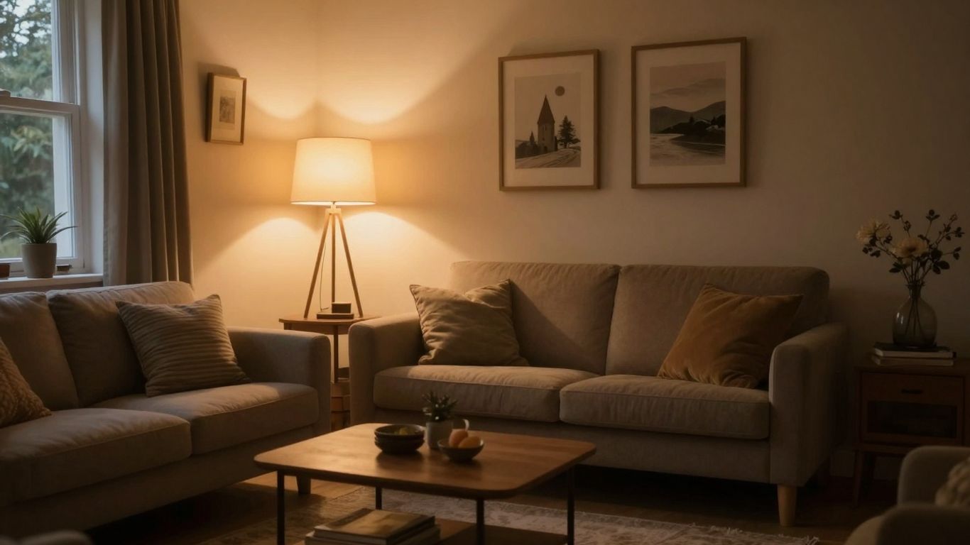 Warm ambient lighting in a modern UK living room.