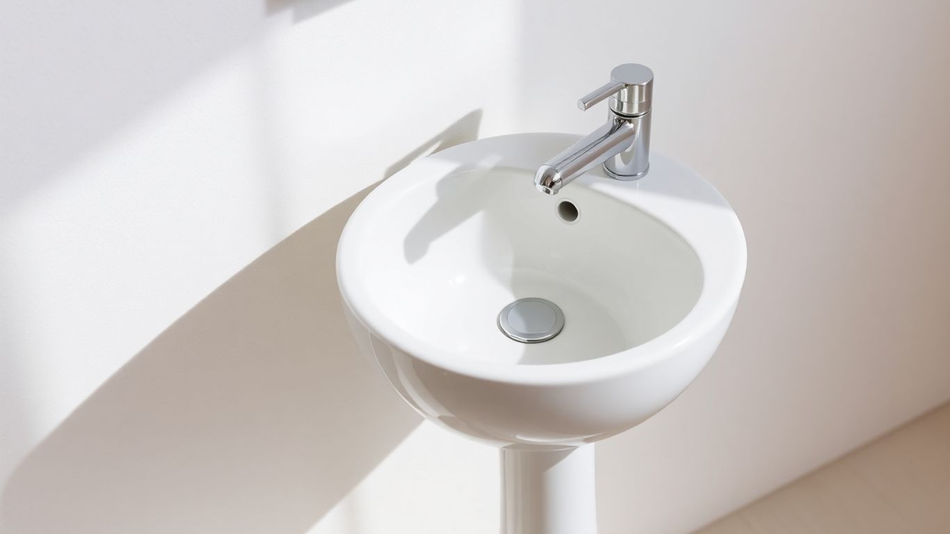 Modern small ceramic wash basin with a sleek faucet.