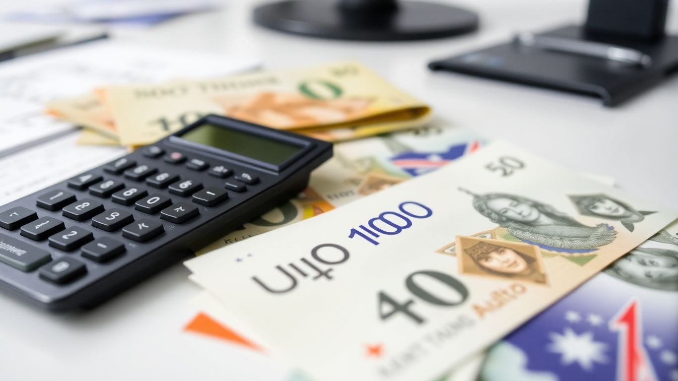 Australian dollars and calculator on a desk.