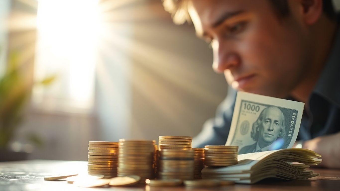 Money stack with sunlight