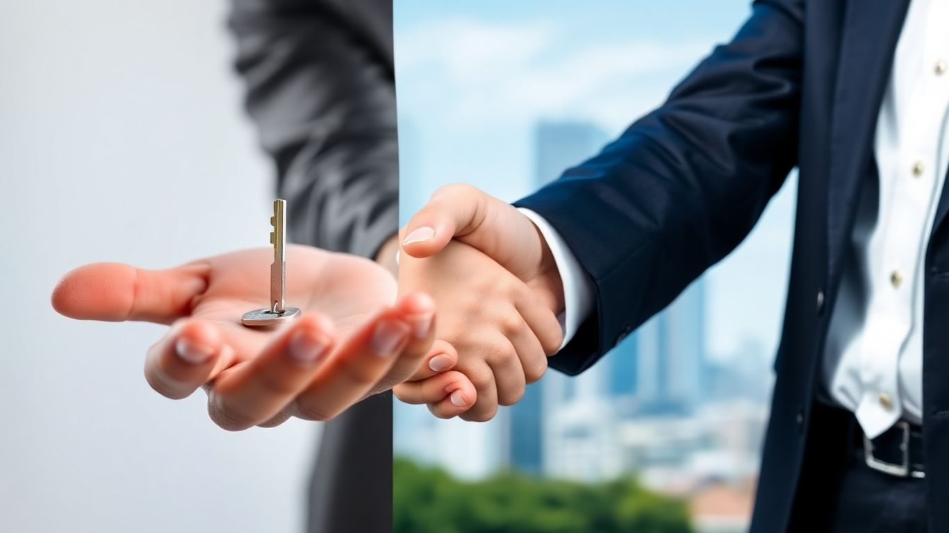 Real estate broker fee handshake and key exchange.