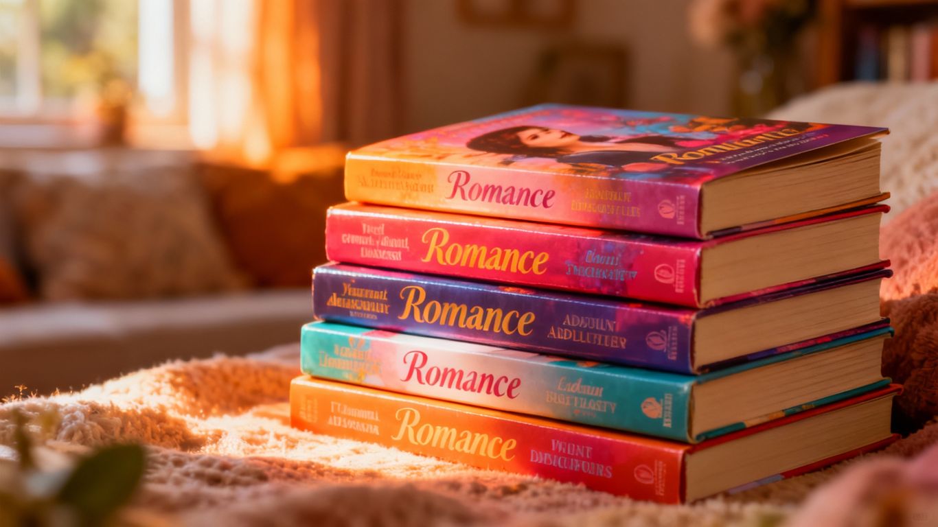 Stack of colorful romance novels for teenagers.