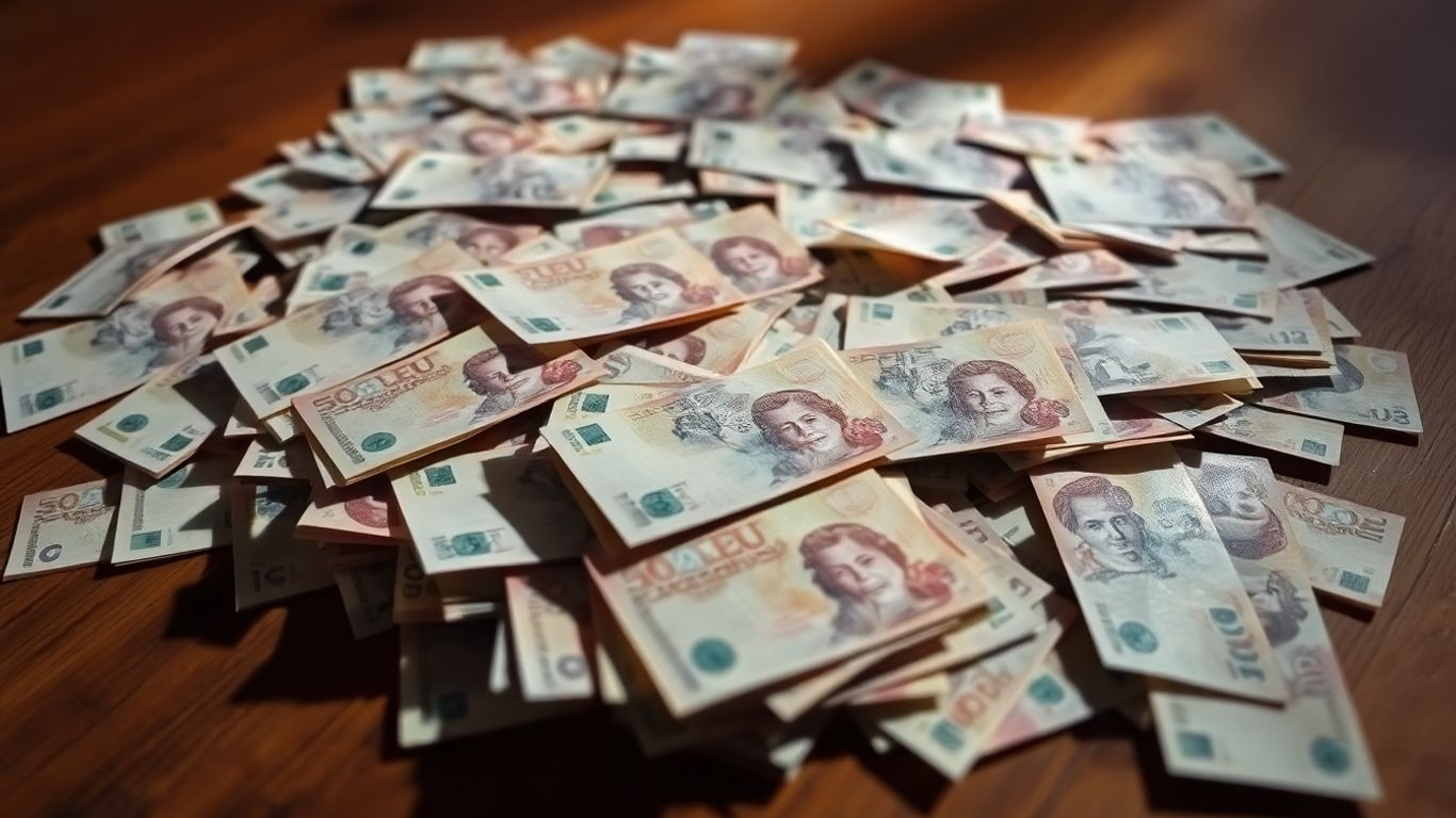 Bani românești nerevendicați, stivă mare de bancnote.