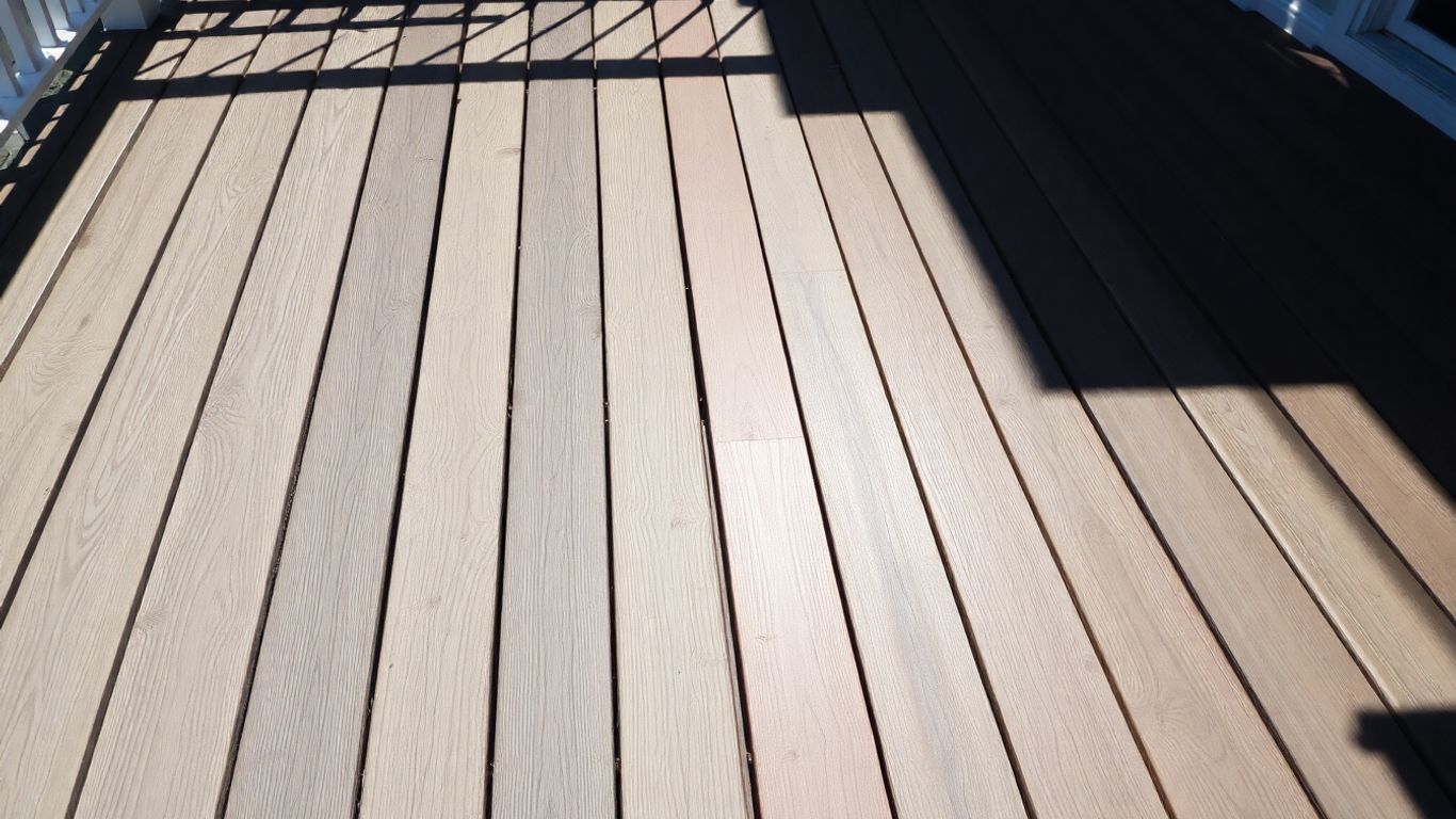 Deck refinishing before and after transformation.