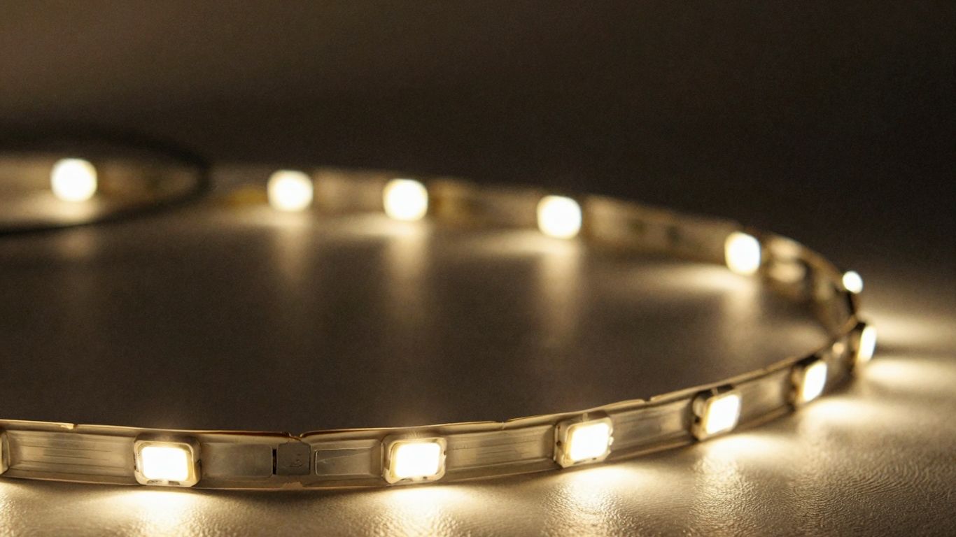 Warm white LED strip light glowing softly.