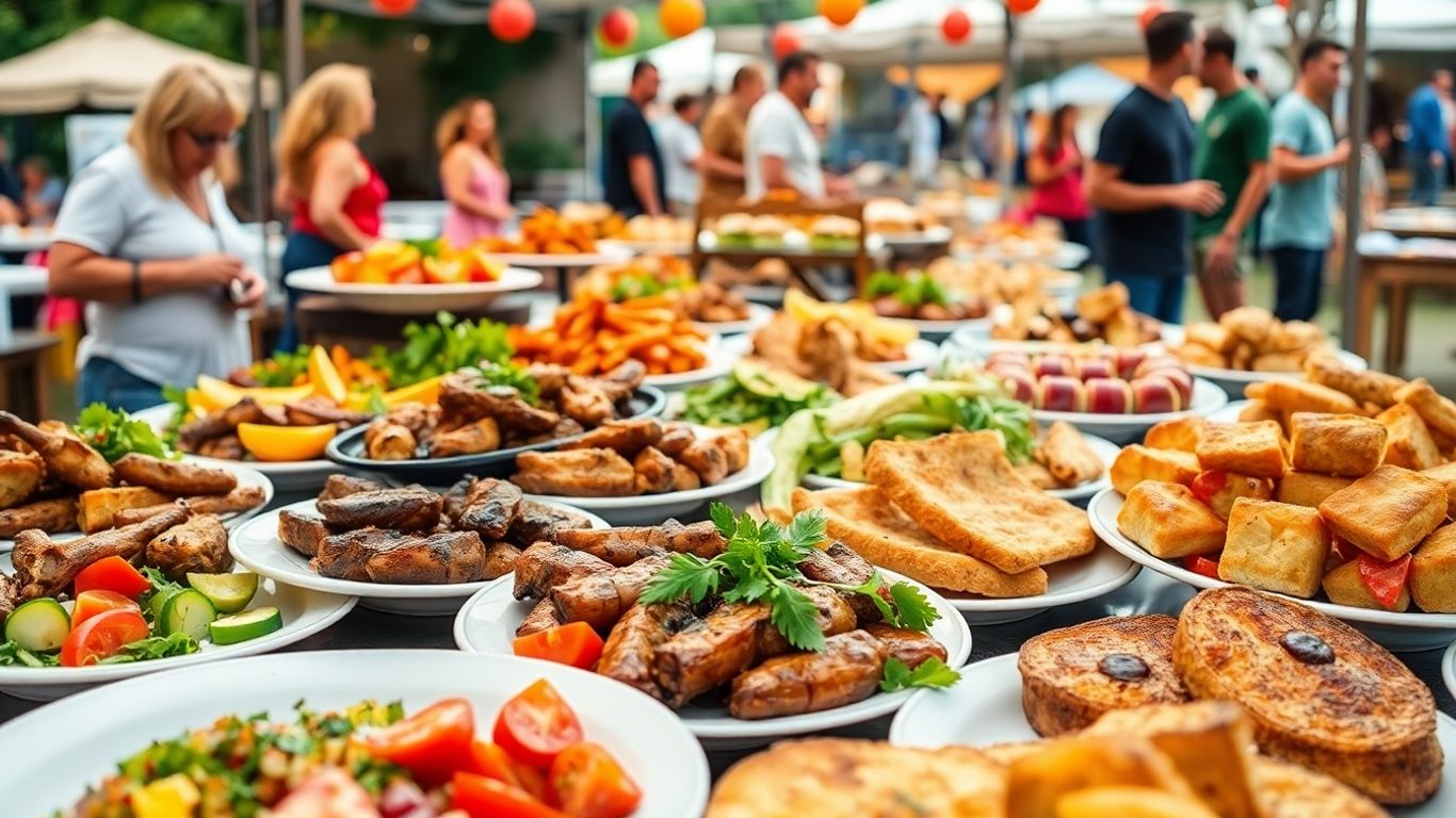 Delicii culinare la un festival gastronomic în Transilvania.