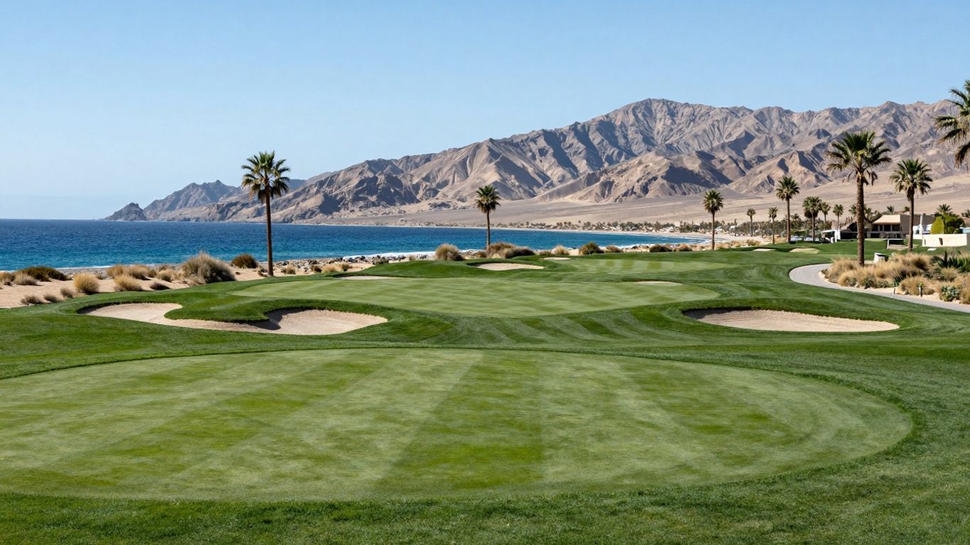 Costa Palmas Golf Club with ocean and mountain views.