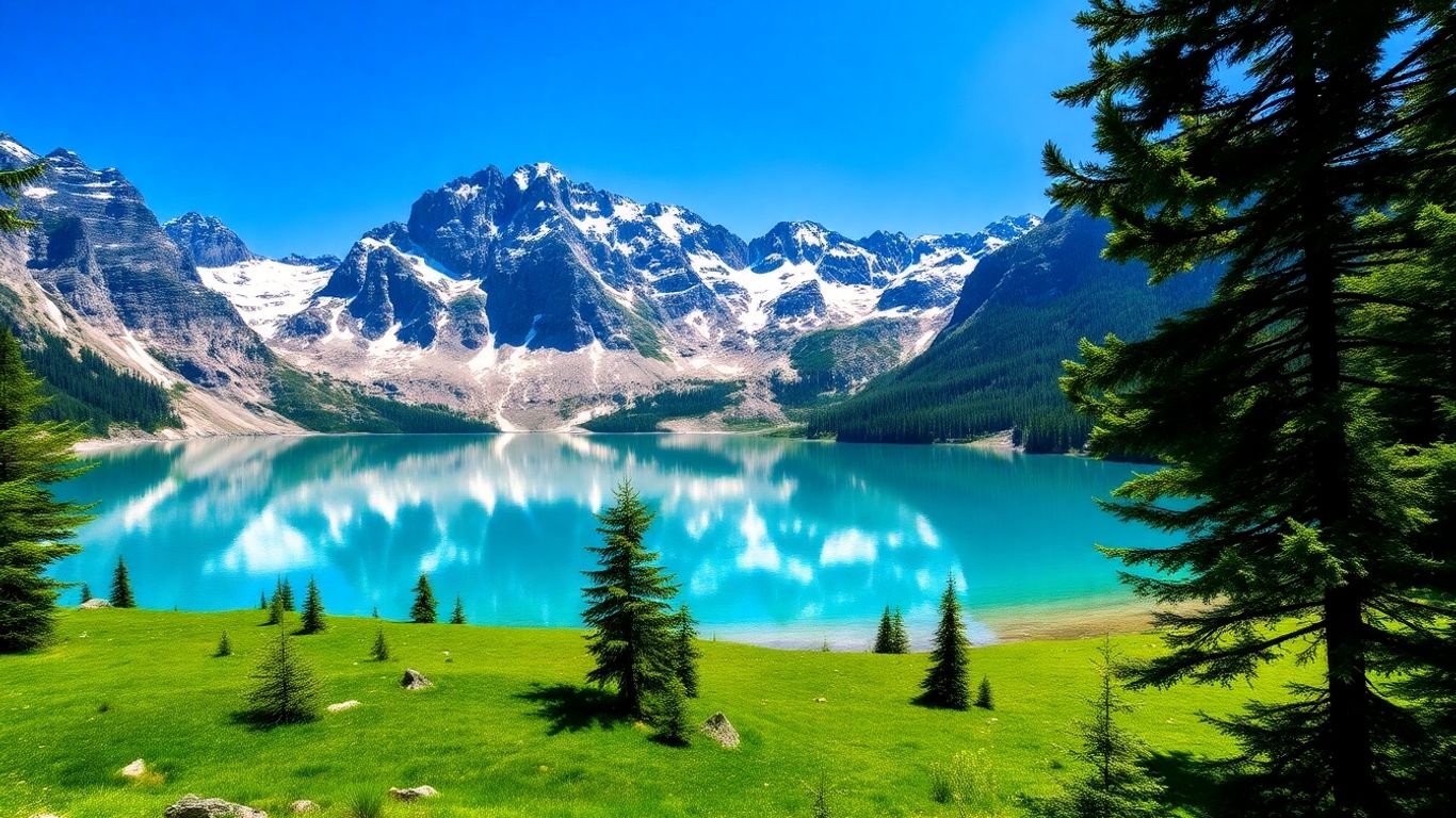 Kristallklarer Bergsee in den Schweizer Alpen mit schneebedeckten Gipfeln.