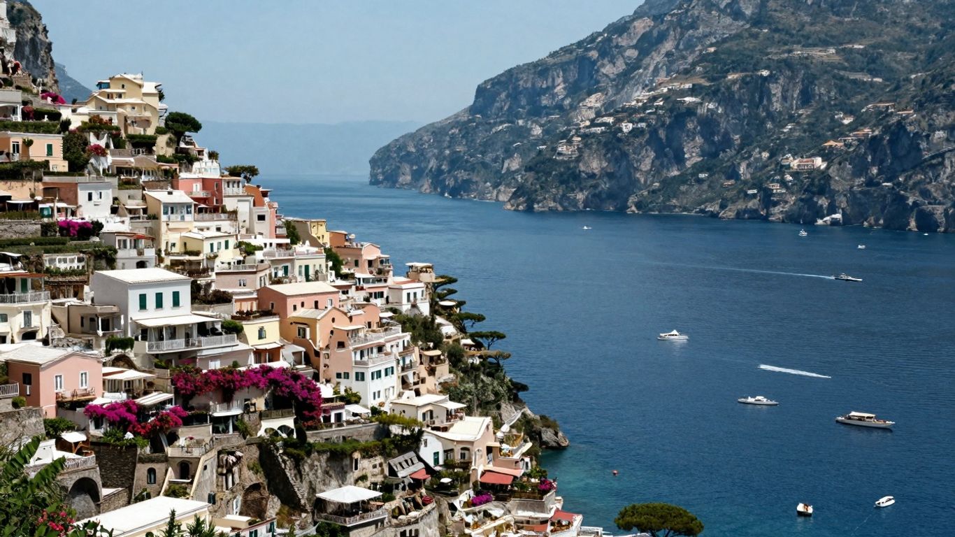 Cliffside houses overlooking the sea in Positano, Amalfi Coast.