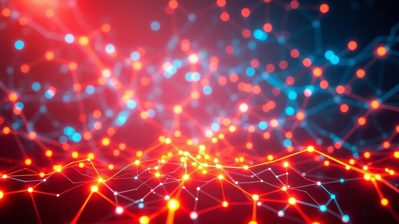 Abstract AI neural network with glowing lines.
