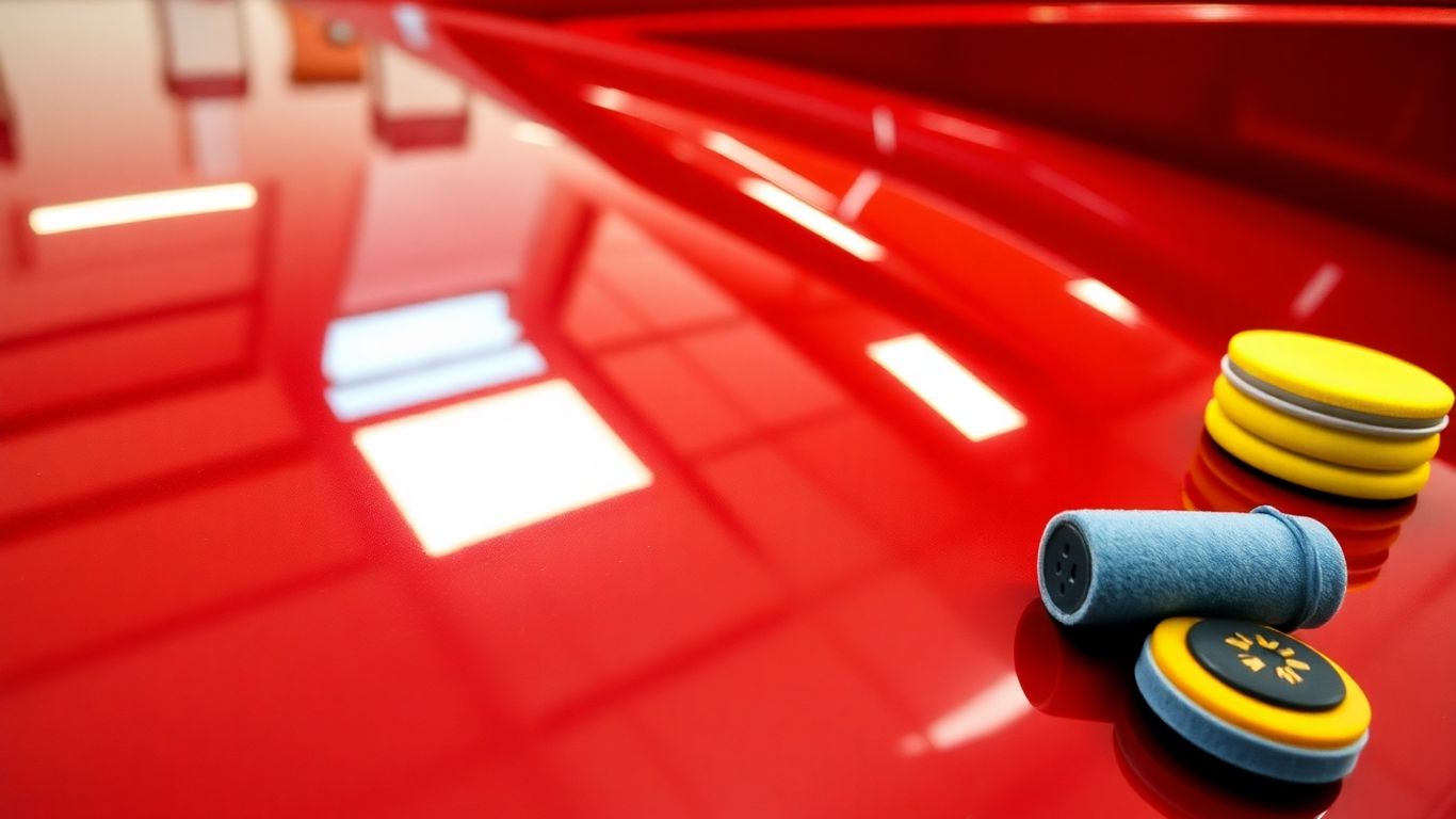 Caminhão polido com brilho impecável e ferramentas.